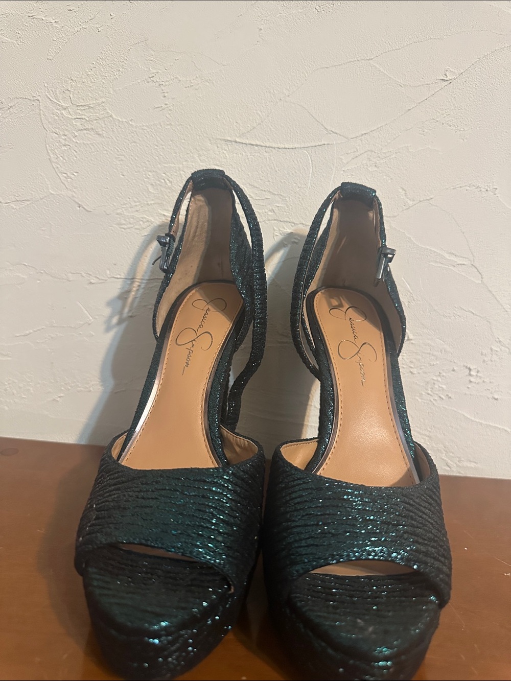Jessica Simpson Teal Glitter Platform Heels
